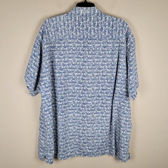 Columbia Size 4XB Hawaiian Beach Palms Cotton Button Up Shirt Short Sleeve Blue - Picture 3 of 14